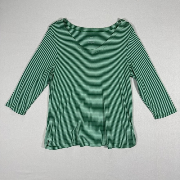 J. Jill Tops - J.Jill 3/4 sleeve Green‎ & Aqua Striped 100% Pima Cotton women large petite